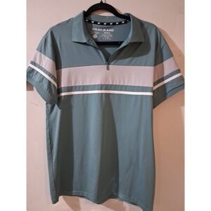 XRAY JEANS Mens Quarter Zip Polo Shirt Teal Colorblock Stripe Stretch Medium